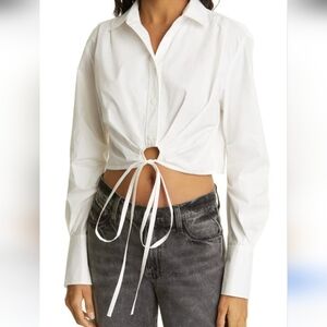 Frame Denim Cotton Cropped Tie Wrap Crisp White Top Blouse Size Small